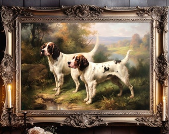 English Springer Hunting Dogs Art Print No.1, Oil Painting Style, Cottagecore, Wall Decor