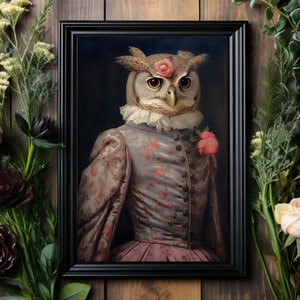 Rennaissance Owl Portrait Art Print No.3, Digital Download, Dark Academia Wall Decor