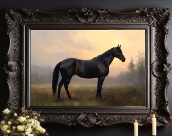 Horse Art Print No.1, Oil Painting Style, Cottagecore, Wall Decor, Dark Academia, Moody Grungy