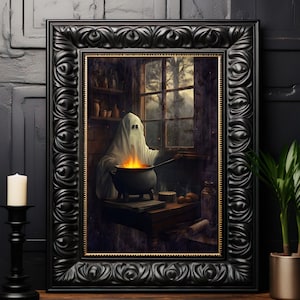 Gespenst Art Print, Ghost Making Dinner, Digitaler Download, Vintage Poster, Dark Academia, Gothic, Cottagecore, Halloween