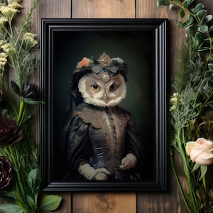 Rennaissance Owl Portrait Art Print No.1, Dark Academia Wall Decor