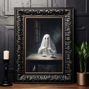 Ghost Art Print, Tea For Three, digitaler Download, Vintage Poster, Dark Academia, Gothic, Cottagecore, Halloween