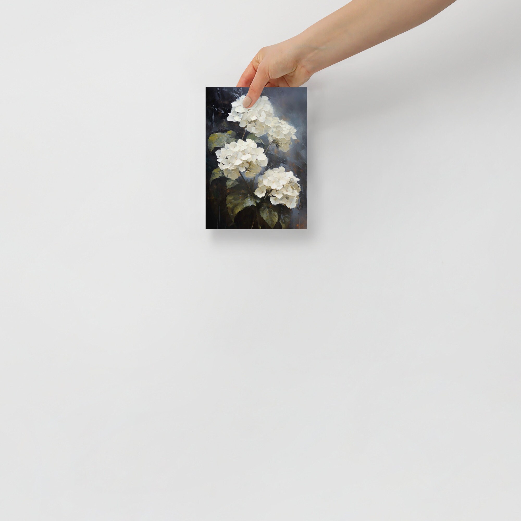 White Hydrangea No.1 Art Print, Wall Decor, Dark Moody Oil Painting ...