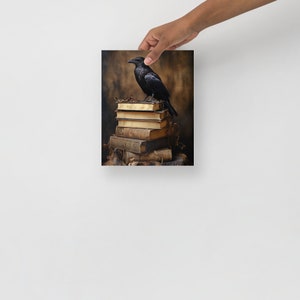 Raven on Stack of Books Art Print No.1, Dark Wall Decor, Forestcore ...