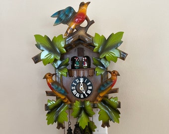 Working - Vintage Cuckoo Clock With Music Box & Dancers. Black Forest German Made. Colorful Wood! Gorgeous Clock!