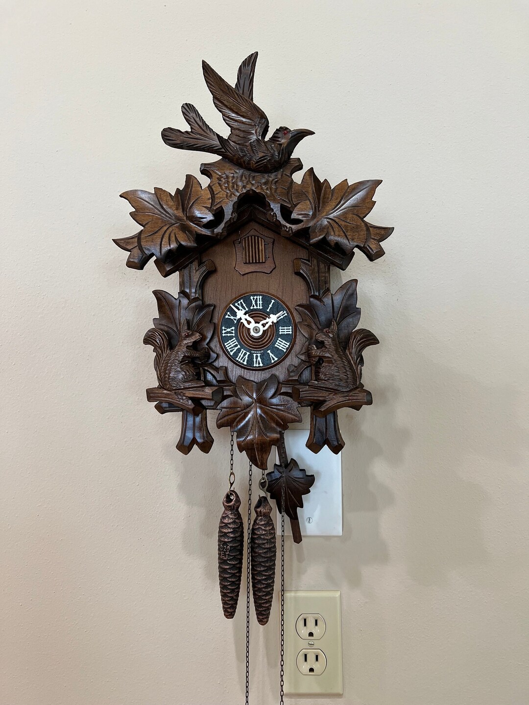 Cuckoo Clock, Squirrels and Bird Working Vintage, Black Forest German