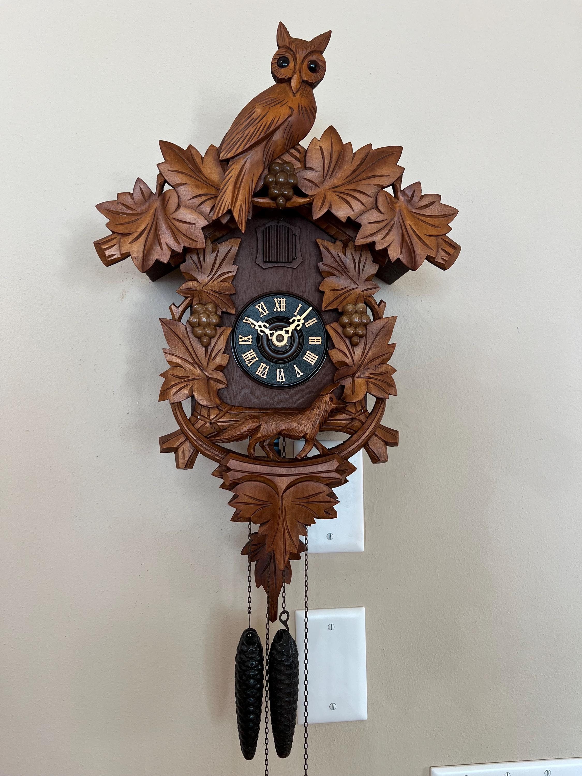 Working - Owl and Fox “sour Grapes” Cuckoo Clock, Vintage, Black