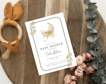 Plantilla de invitación para baby shower / Plantilla de invitación para baby shower neutral / Plantilla canva de invitación para baby shower
