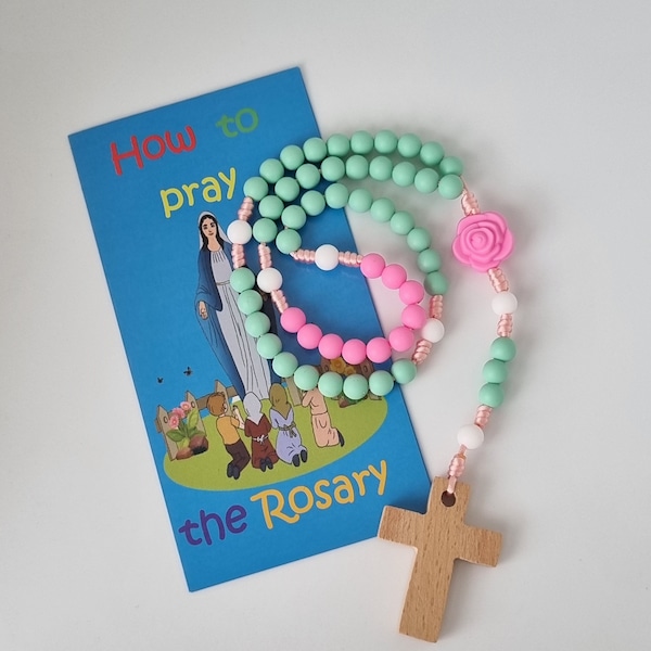 Children's Mint & Pink Silicone Bead Rosary