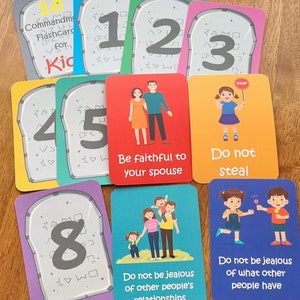 Cartes mnémotechniques des 10 commandements catholiques pour enfants