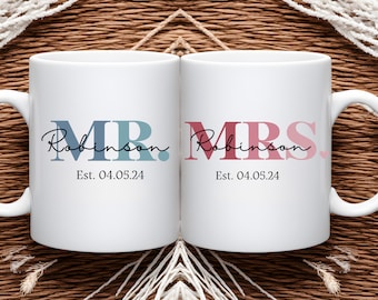 Personalized wedding gift - mr and mrs mug - wedding present for husband and wife - wedding mug - wedding couples anniversary - His and Hers