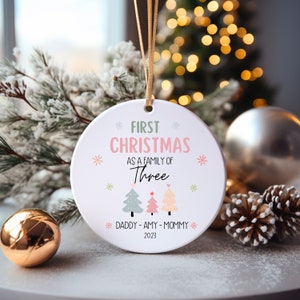 Family of Three Christmas Ornament, Family of 3, Family Ornament, Personalized Baby&#39;s First Christmas Ornament, Christmas Tree Ornament