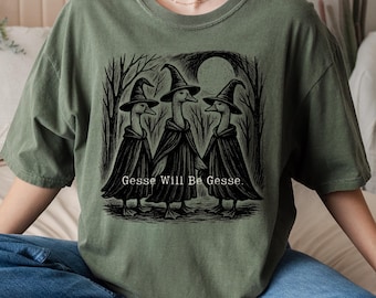 Vintage Mädchen werden Mädchen Hexe Komfort Farben Shirt Lustige Gänse Halloween Frauen feministische T-Shirt Witchy Vibes Shirt Tee Geschenk für Sie