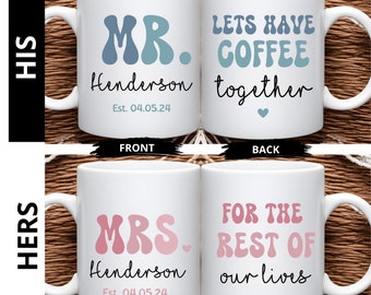 Personalized wedding gift - mr and mrs mug - wedding present for husband and wife - wedding mug - wedding couples anniversary - His and Hers