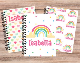 Rainbow Personalized Notebook, Personalized Hearts Notebook, Gifts for Kids, Office Gifts, Back to School, Personalized Journal for girls