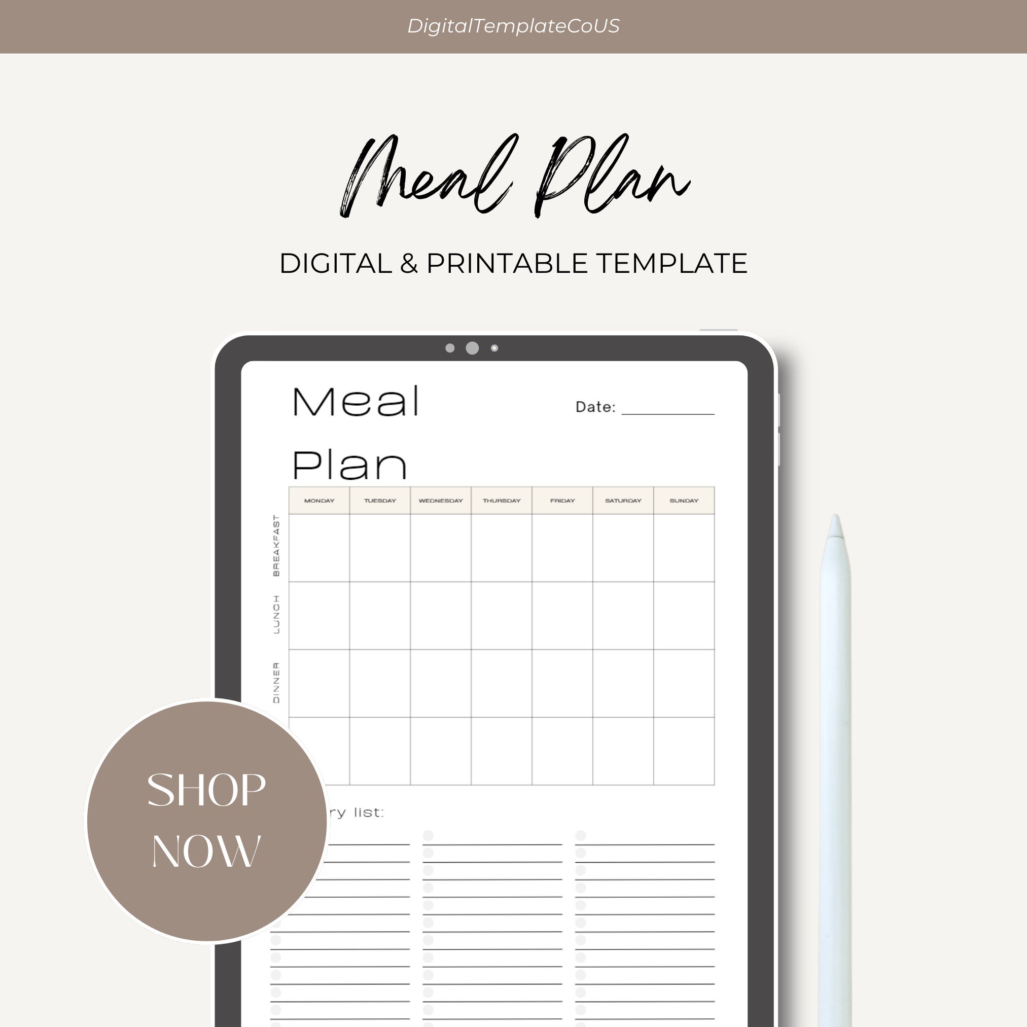 Printable Weekly Meal Plan, Printable Grocery List, Printable Weekly