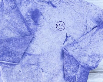 Smile Crewneck, Happy Crewneck, Embroidered Sweatshirt, Embroidered Crew, Tie Dye, Happy Face Comfort Colors