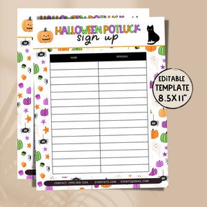 Halloween POTLUCK Editable Sign-Up Sheet Template -  Cute Ghost | Spooky Volunteer sign up flyer. Instant Download Party sign up list.
