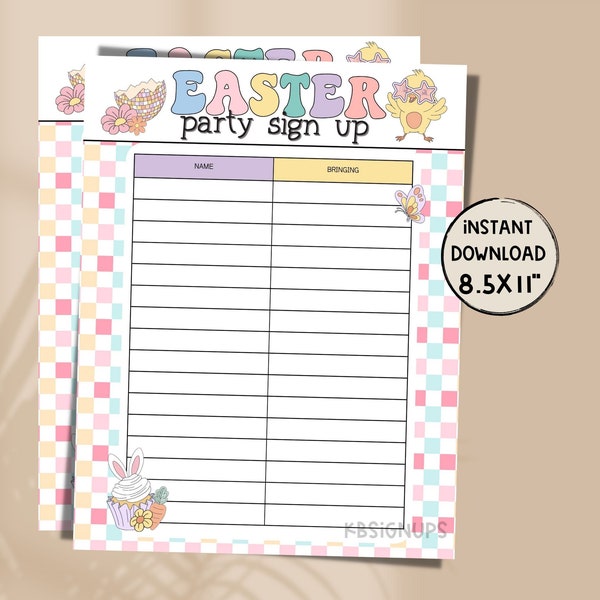 Easter PARTY POTLUCK  Sign-Up Sheet -  Easter Class Party | Volunteer sign up flyer. Instant Download Party sign up list.