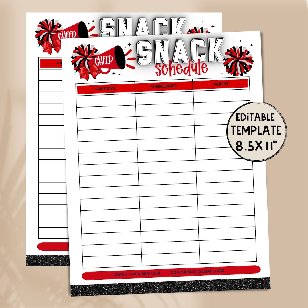 Cheer Snack Sign up | Black and Red Editable Cheerleader Snack Sign up ...