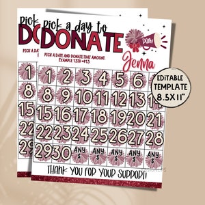 Cheer Pick A Date to Donate | Burgundy Cheerleading Fundraiser | Pay for your day | Sponsor my Season | Social Media Cheer Fundraiser