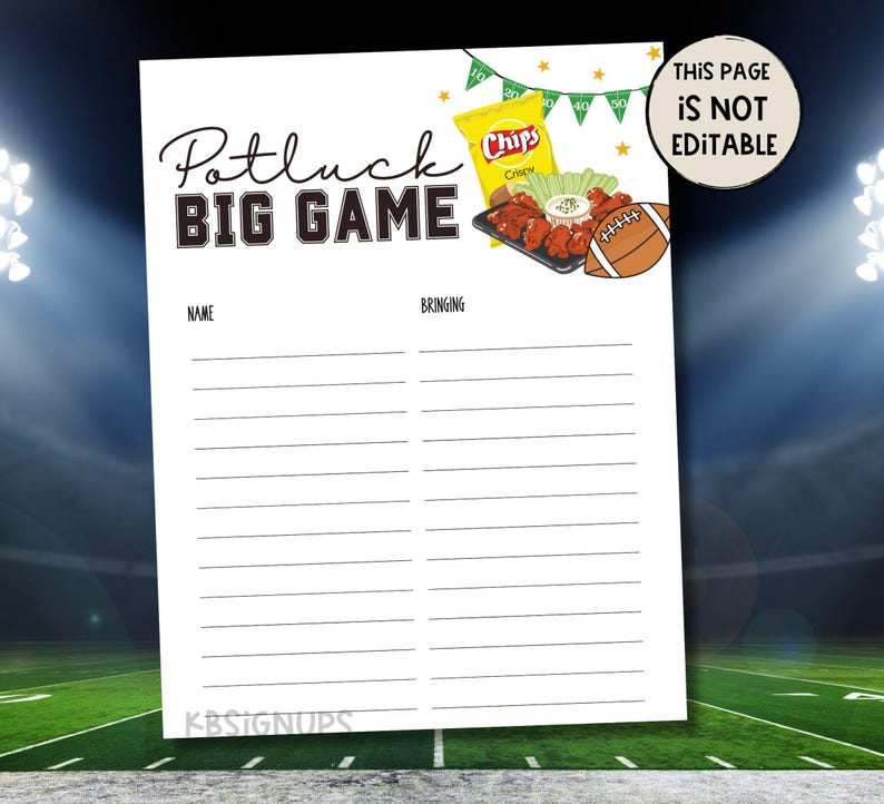 Football POTLUCK Sign-up Sheet - Class Party| Instant Download Party ...