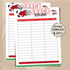 Editable RED Soccer Snack Sign Up | Game Day Snack Template | Printable Soccer Snack Sign Up Sheet | Coach Printable | Soccer Schedule