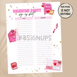 Valentines Day POTLUCK Sign-up Sheet - Valentine Class Party ...