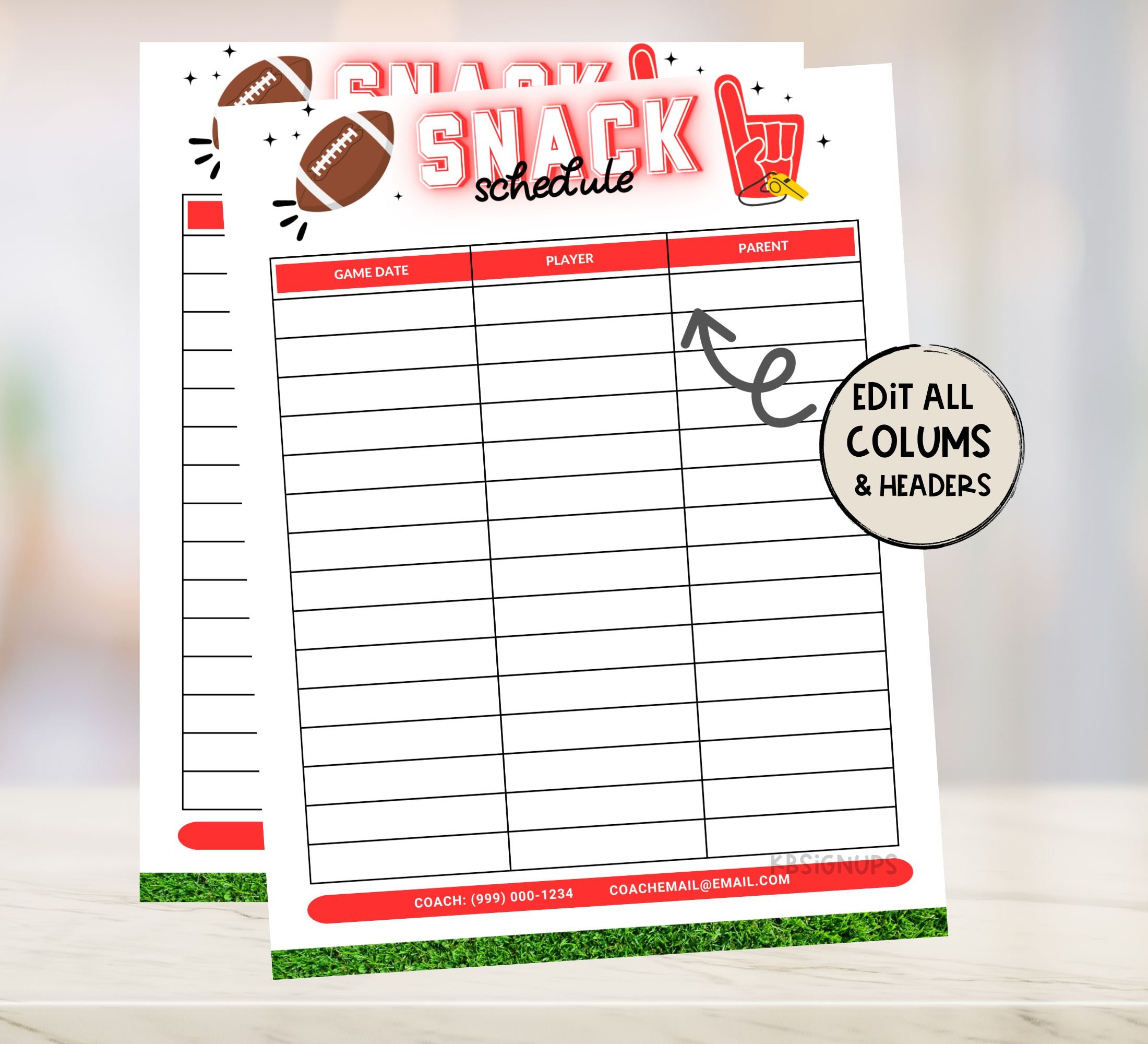 Football Snack Sign up Snack Mom Sports Team Snack Sign up Red Football