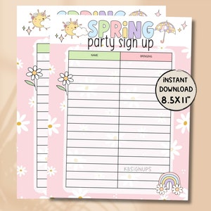 Spring Class Party Sign-Up Sheet - Spring Preschool Class Party | Instant Download Party sign up list. Snack List | Snack Sign up