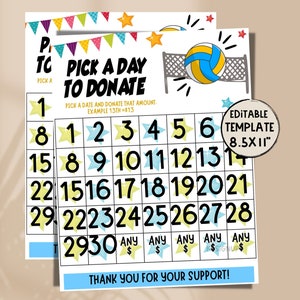 Volley Ball Pick A Date to Donate | Volleyball Sport Fundraiser | Pay for your day calendar | Sponsor my Season | Social Media