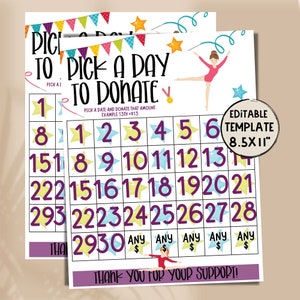 GYMNASTICS Pick A Date to Donate | DANCE Fundraiser | Pay for your day calendar | Sponsor my Season | Gymnastics Competition Fundraiser