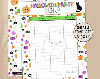Halloween Class Party Editable Sign-Up Sheet Template -  Volunteer sign up flyer. Instant Download Party sign up list. Class Party sign up.