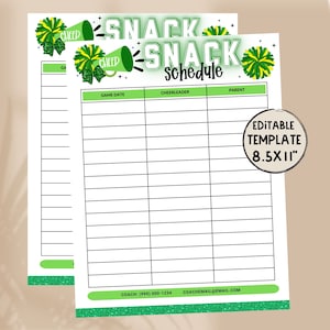 Cheer Snack Sign Up | Editable Cheerleader Snack Sign Up | Game Day Snack Template | Snack Sign Up Sheet | Cheer Mom | Snack Calendar