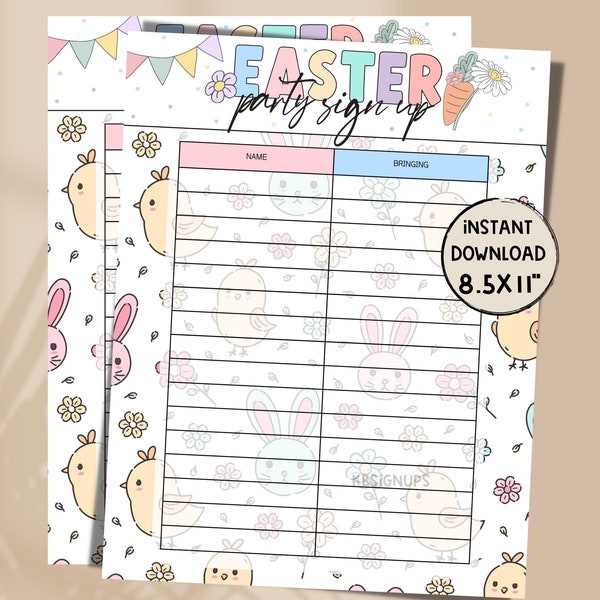 Easter PARTY POTLUCK  Sign-Up Sheet -  Easter Class Party | Volunteer sign up flyer. Instant Download Party sign up list.