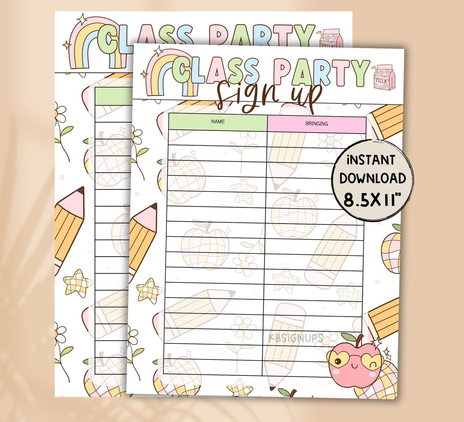 Class Party Sign Up Sheet