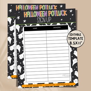 Halloween POTLUCK Editable Sign-Up Sheet Template -  Spooky Volunteer sign up flyer. Instant Download Party sign up list. School event.