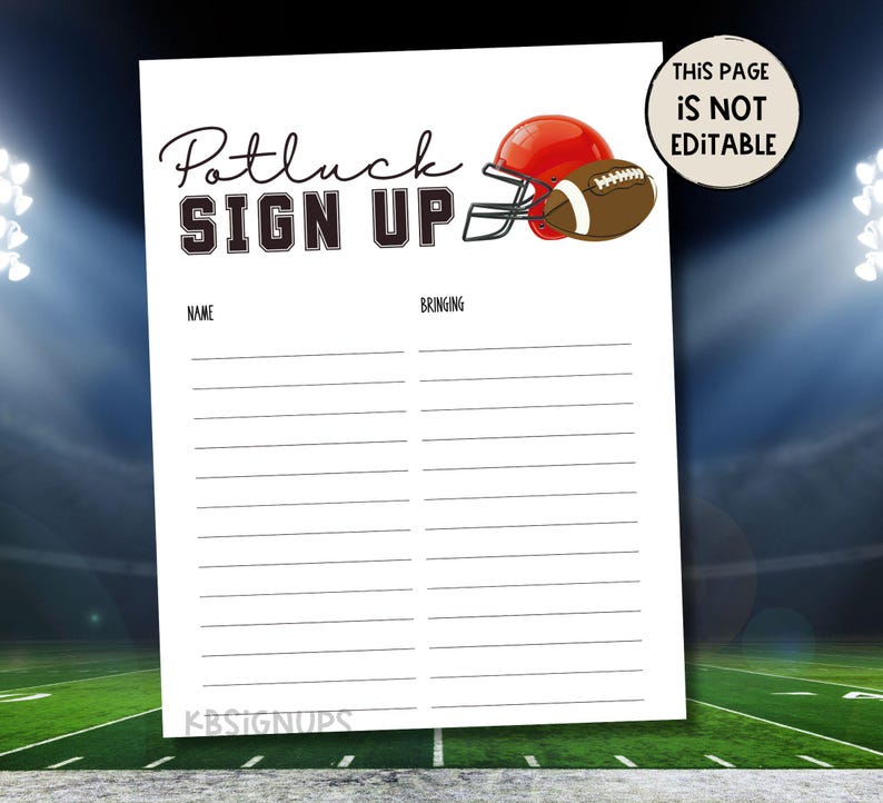 Football POTLUCK Sign-up Sheet - Class Party| Instant Download Party ...