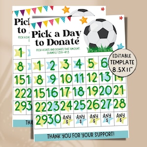 Soccer Pick A Date to Donate | Soccer Season Fundraiser | Pay for your day calendar | Sponsor my Season | Social Media fundraiser