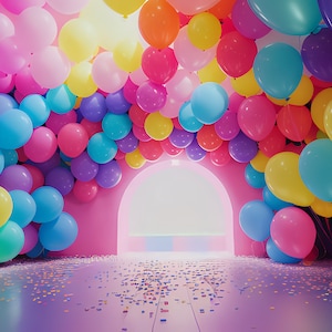 Colorful Digital Backdrop Balloons Arch Celebration Backdrop Birthday Overlay