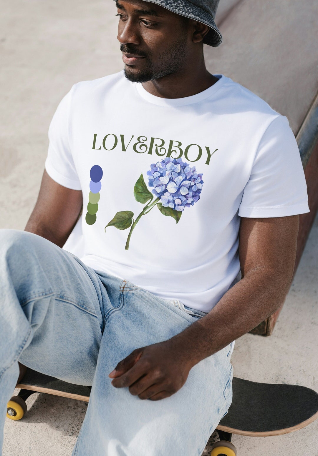 Chris Tee - Indigo Blue with Tonal Floral Print