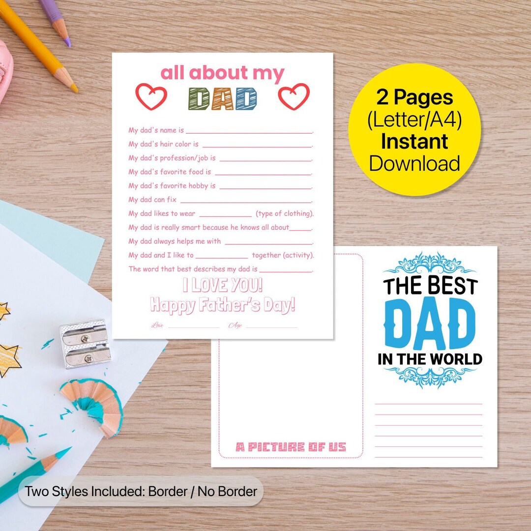 All About My Dad Printable Father's Day Gift for Father's Day Card ...