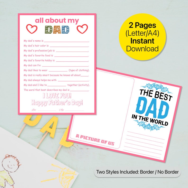 All About My Dad Printable Father's Day Gift for Father's Day Card ...