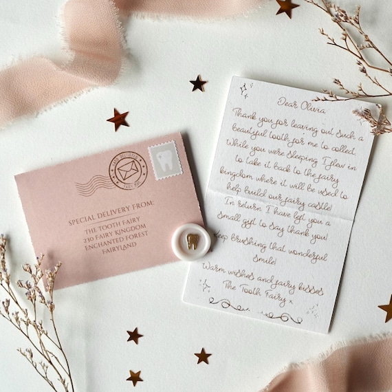 Tooth Fairy Letter with Mini Envelope & Wax Seal - Personalised Fairy Mail for Child - Lost Tooth Gift Keepsake - Magical Tooth Fairy Note