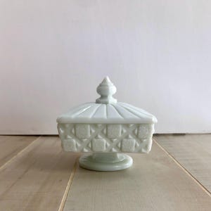 Westmoreland Old Quilt Milk Glass Lidded Candy Dish
