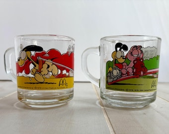 Anchor Hocking McDonalds Garfield & Odie Promotional Clear Mugs Glasses