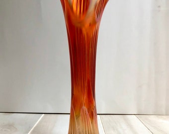 Fenton Marigold Iridescent Diamond and Rib Swung Vase