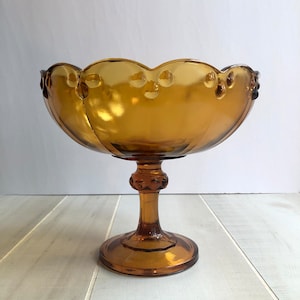 Indiana Glass Amber Pedestal Tear Drop Fruit Bowl