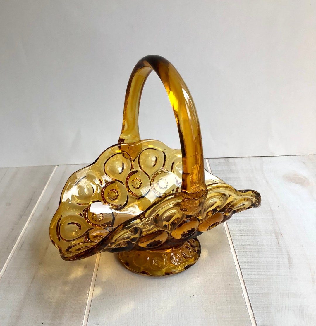 L.E. Smith Moon and Stars Amber Handled Banana Bowl Basket