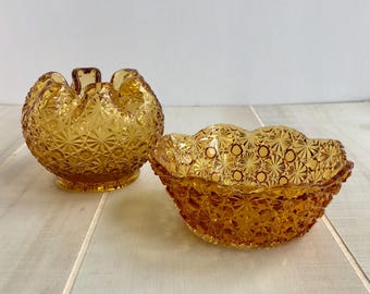 Vintage Amber Colored Glass Fenton Old Virginia Glass Scalloped